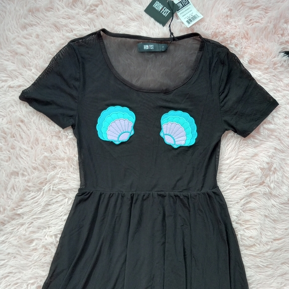 LAST 1! Iron fist mermaid nwt soft flowy maxi w sheer mesh top & seashell pastie - Picture 2 of 16